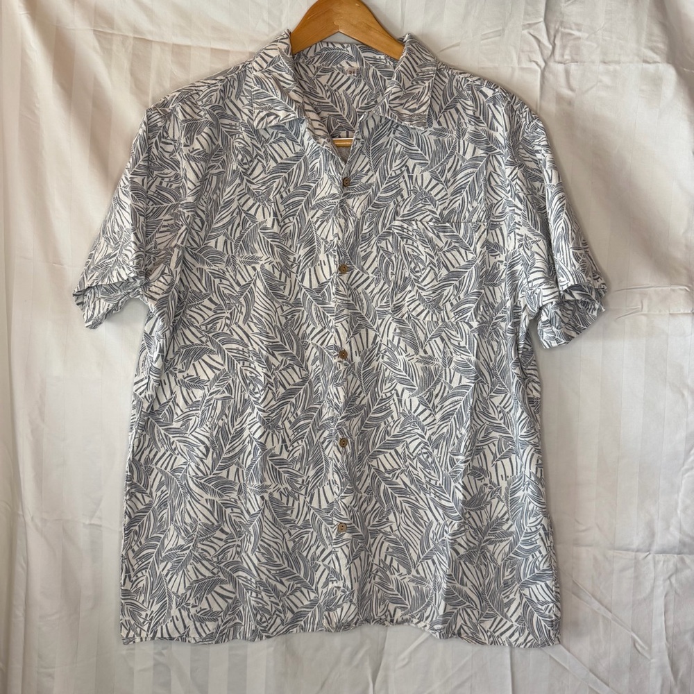 Coofandy Mens Large Blue Hawaiian Shirt 100% Cotton Tropical Vacation Button Up